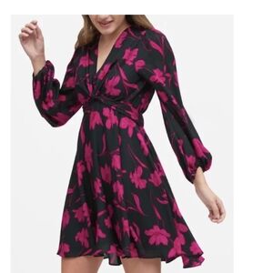 Banana Republic Black and Pink Floral Long Sleeve Dress
